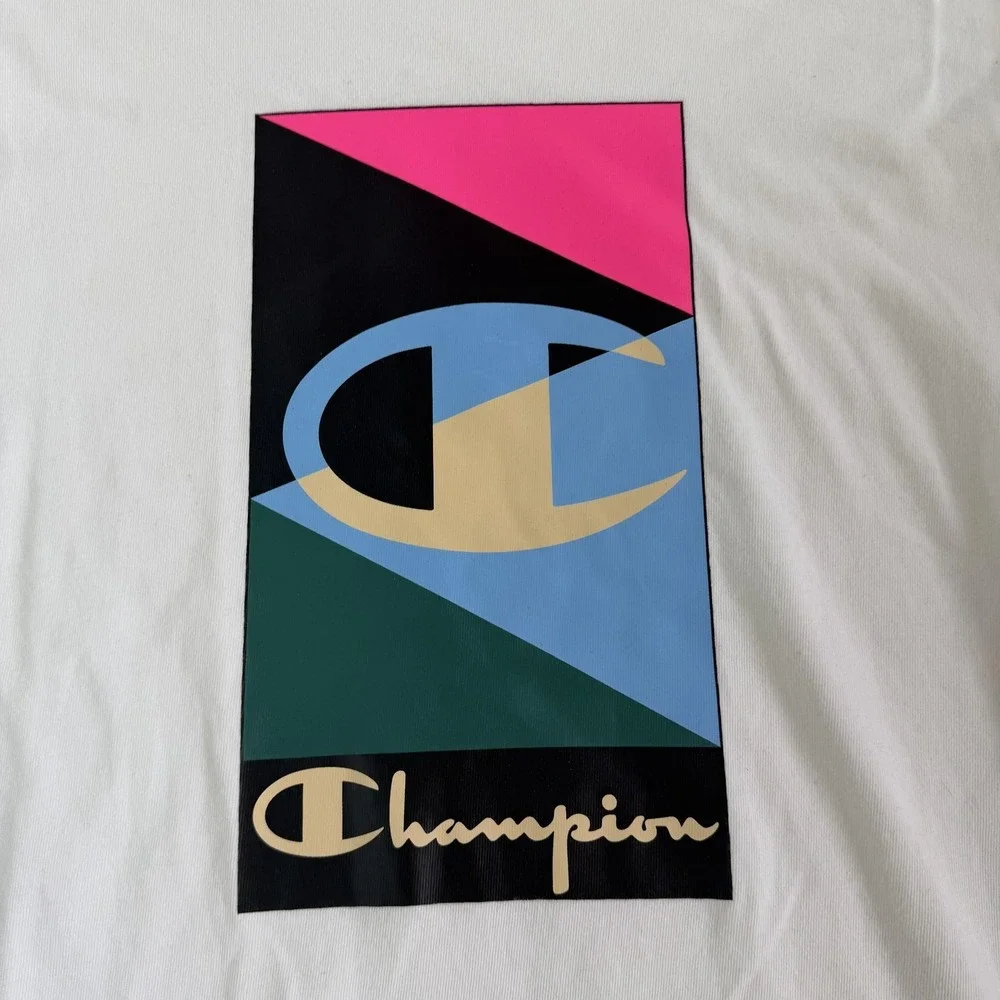 Champion Colorblock Logo Shirt Mens Large White Graphic Athletic Tee T-Shirt